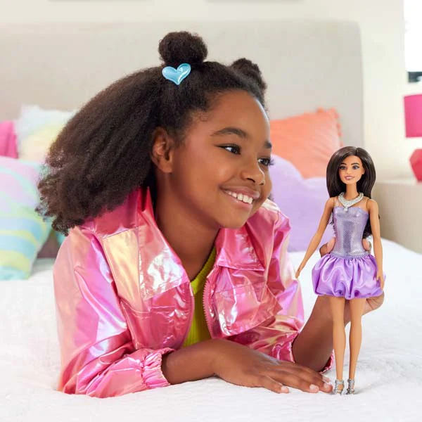 Barbie Doll Sequined Purple Dress And Silvery Accessories - Image 2