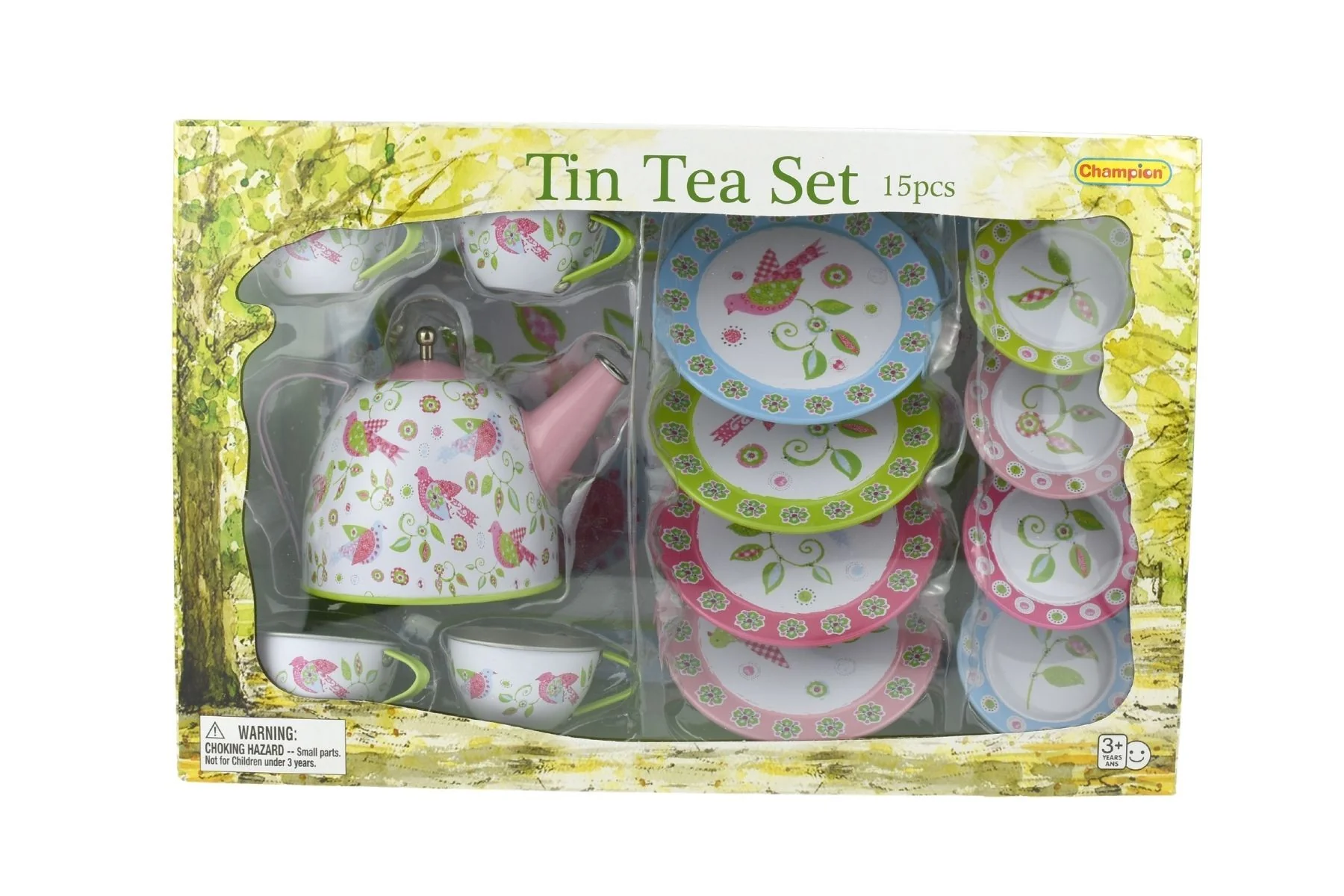 Bird Design Tin Tea Set 15pc - Image 3