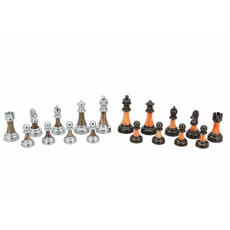 Dal Rossi Italy Carbon Fibre Shiny Finish Chess Box 16” with Metal Marble Chess Pieces - Image 2