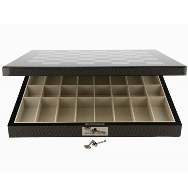 Dal Rossi Italy Carbon Fibre Shiny Finish Chess Box 16” with Metal Marble Chess Pieces - Image 3