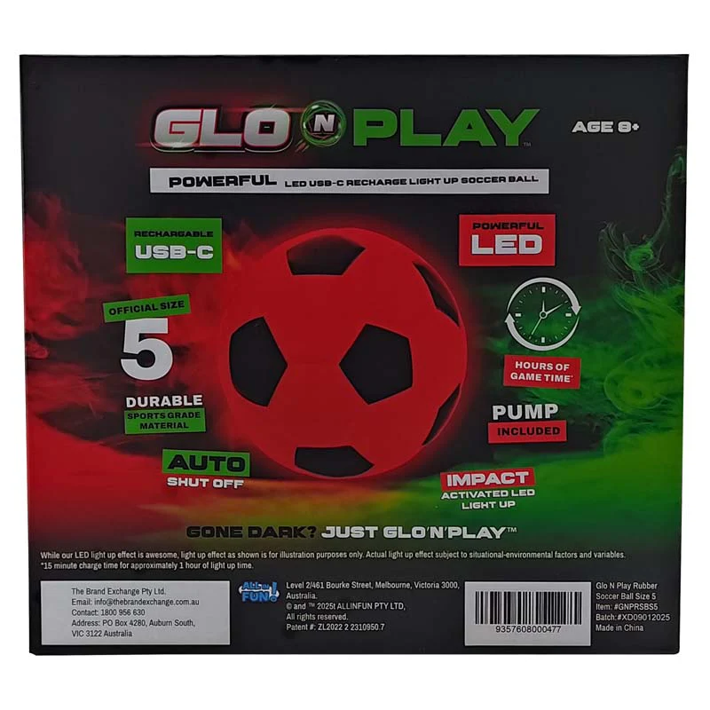 Glo'N'Play LED USB-C Recharge Rubber Soccer Ball Orange & Black - Image 2