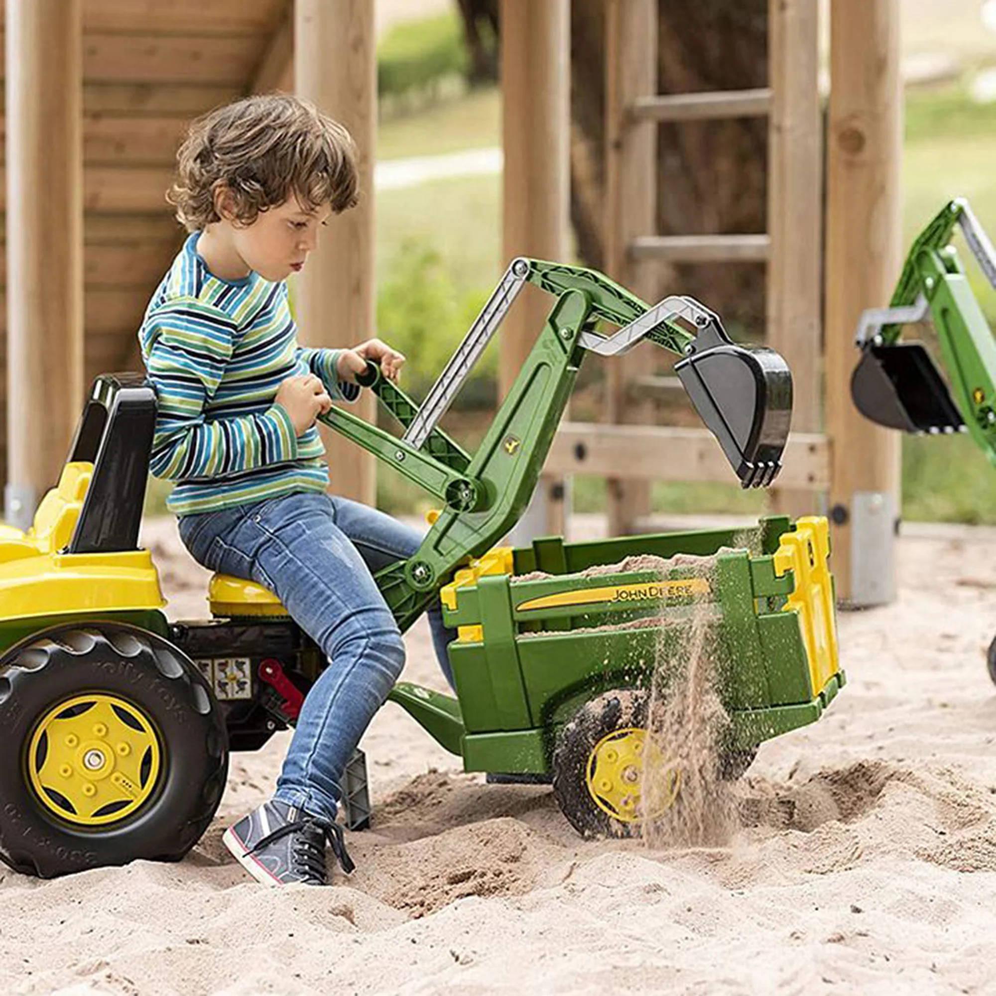 John Deere Rolly Pedal Tractor Pedal Tractor with Working Loader and Backhoe Digger - Image 2