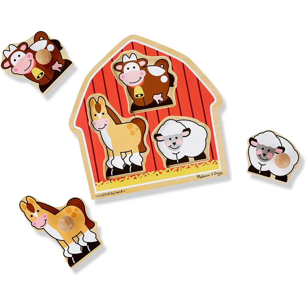 Melissa & Doug Barn Animals Knob Puzzle (3-pieces) - Image 2