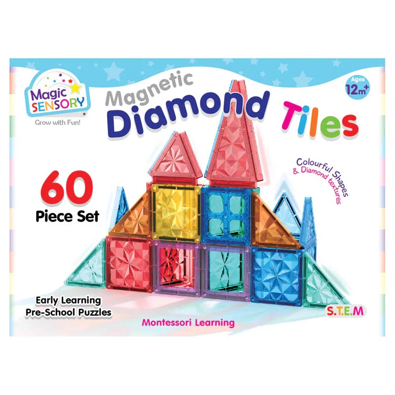 Magic Sensory Magnetic Diamond Tiles 60 Piece Set