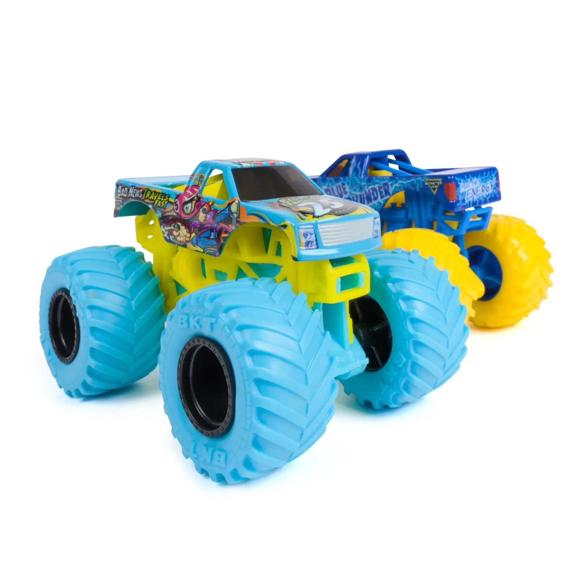 Monster Jam 1:64 Die Cast 2-Pack Blue Thunder VS Bad News Travels Fast - Image 2