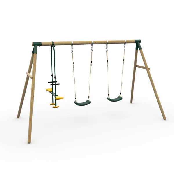 Plum Colobus Wooden Triple Swing Set with Glider - Image 5